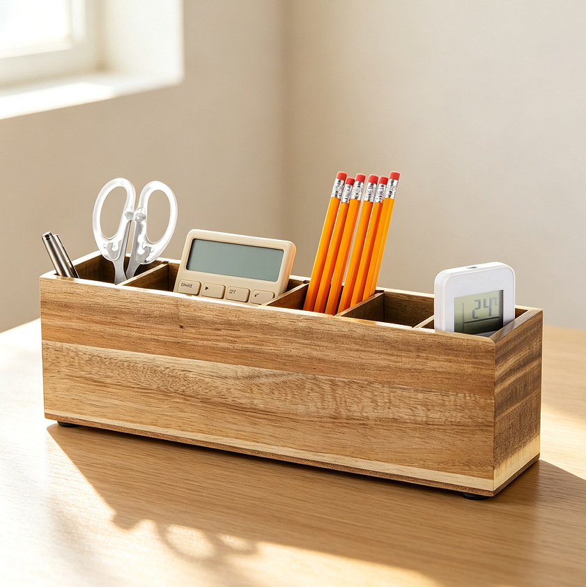 1 Acacia Wood 5-Section Pencil Organiser - Image 1