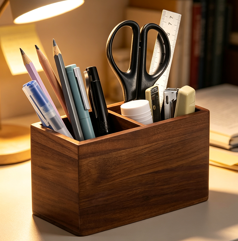 10 Solid Walnut Double-Slot Desk Organiser - Image 1