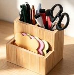 Compact Bamboo 3-Compartment Pencil Holder