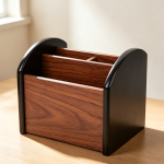 Compact Wooden 4-Compartment Rotating Caddy