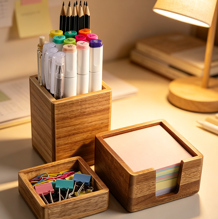 18 Acacia Wood 3-Piece Organiser Set - Image 1