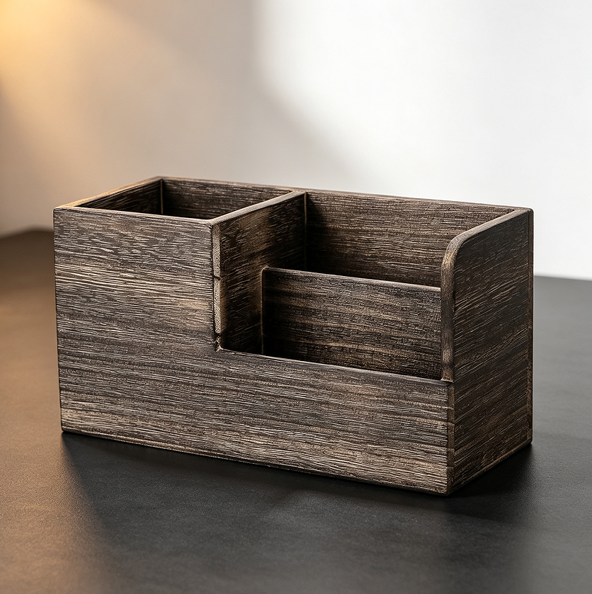 4 Vintage Brown 3-Section Stationery Box - Image 1