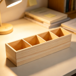 Natural Pine 3-Compartment Pen Holder