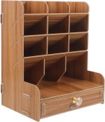 Wooden Slanted Compartment Desk Stationery Tidy