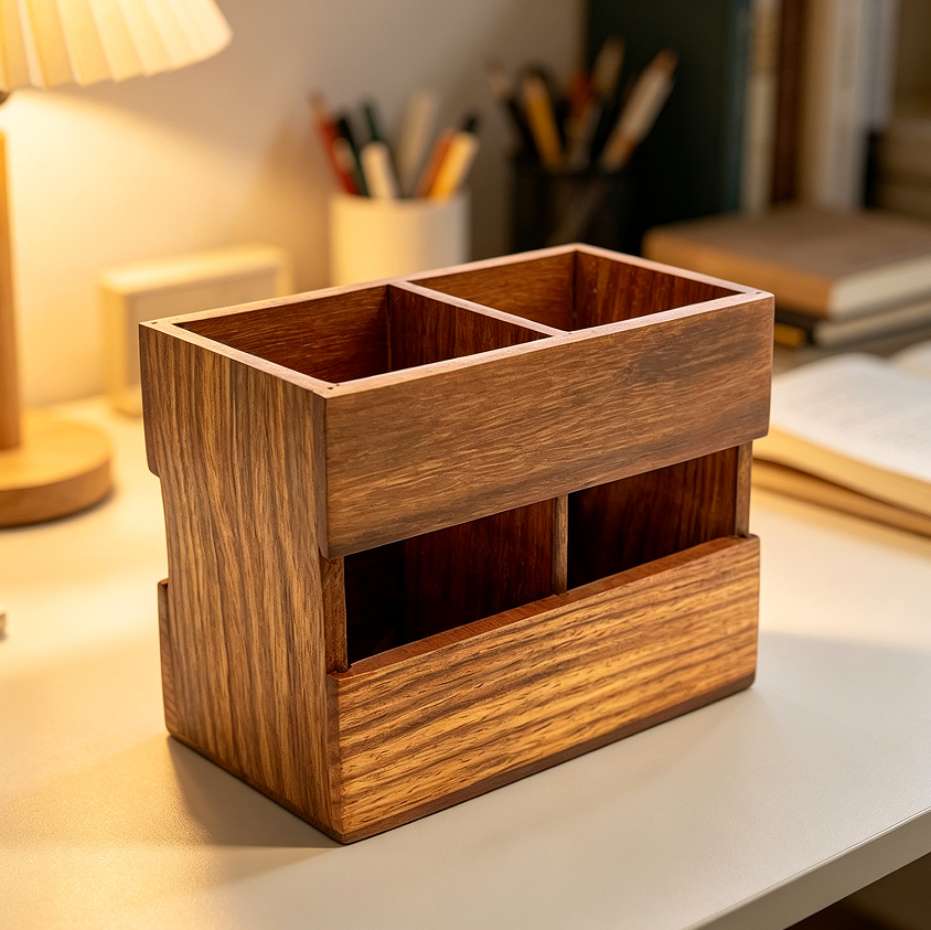 8 Rosewood 2-Square Compartment Desk Tidy - Image 1