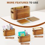 Acacia Wood 3-Slot Desk Organiser - Image 2